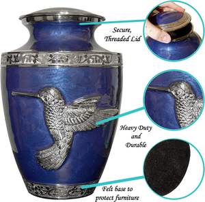 Urne colibri pour cendres humaines Grande urne funéraire bleue adulte avec personnalisation - Product Image 4