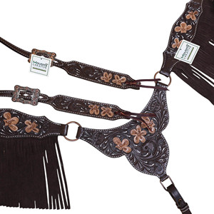 Ensemble de clous de cheval en cuir de haute qualité Western Horse Headstall et collier de poitrine à franges Accessoires de cheval personnalisés Western Tack Set - Product Image 2