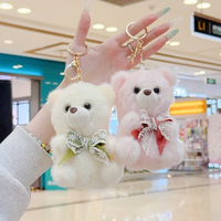 Nouveau Mini Ours en Peluche avec Petit Nœud, Porte-clés et Breloque de Sac, Jouet Animal en Peluche 3D Mignon, Pendentif Ours en Fourrure, Vente en Gros