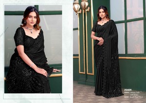 บอลลีวู้ดสารีผ้าไหมซาร์ตินฟลอเรนซ์ส่าหรีที่มีชิ้นส่วนเสื้อที่มีการพิมพ์สกรีนผ้าไหม - Product Image 3