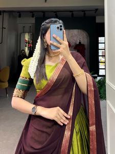 Diseñador recién llegado Festival Wear Poly Cotton Half Saree Lehenga Georgette Dupatta Zari Weaving Work Indian Outfit para la venta - Product Image 6