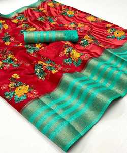 Prêt à porter broderie traditionnelle travail Banarasi Khadi Sari soie fête indienne vêtements de mariage dames prix de gros Net tissu - Product Image 3