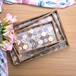 ชุดถาดไม้หลากสีสไตล์โมร็อกโกสุดหรู 3 ใบ สำหรับเสิร์ฟและตกแต่ง ขายส่งราคาดีที่สุด - Product Image 1