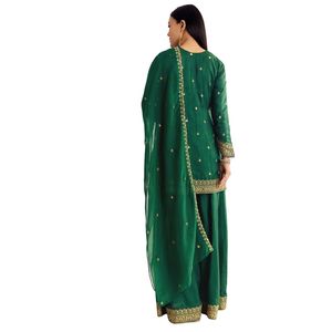 ชุดสูท Kurta Sharara ผ้าโปร่งบางสีเขียวสำหรับผู้หญิงเสื้อผ้าชาติพันธุ์ผลิตตามแบบของโรงงาน - Product Image 5