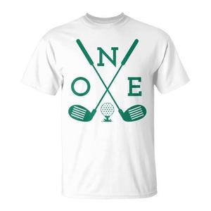 เสื้อยืดโปรโมชั่นวันเกิดกอล์ฟสำหรับเด็กชายและเด็กหญิง ดีไซน์ "ฮอลล์อินวัน" สำหรับวันเกิดครบรอบ 1 ปี - Product Image 1