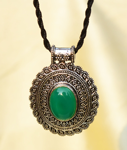 Tribal Green Onyx Pendant <b>Boho</b> Brass <b>Necklace</b> Women Oxidized Silver Finish Ethnic Design Wholesale - Product Image 6