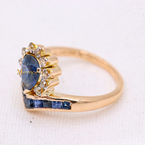 Elegante anillo hecho a mano de oro rosa de 14 quilates, zafiro azul Natural, piedra preciosa, Diamante clásico, Joyería de diamantes preciosos para ocasiones de fiesta - Product Image 5