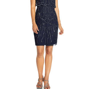 Abito Casual Blu da Donna Adrianna Papell con Sovrapposizione Decorata, Collo Alto e Ricami, Silhouette Dritta, Taglia 14 - Product Image 3