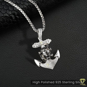 Colgante de calavera pirata con ancla de dos tonos y calavera helada, Plata de Ley 925, Diamante de moissanita, joyería gótica de Hip Hop, Unisex - Product Image 4