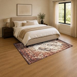RUGS DEPOT LXDP-0771 Großhandel Terrakotta-Gold Moderner Vintage Digital Bedruckter Maschinenwaschbarer Chenille-Teppich Rutschfest - Product Image 3