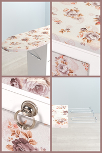 Tabla de Planchar Plegable y Ajustable de Madera con Armario, Marco Blanco y Patrón Floral Marrón para Uso Doméstico - Product Image 6