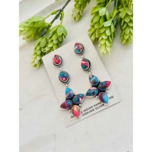 Boucles d'oreilles pendantes Ronald Lee en turquoise Mohave rose et argent sterling, style mode - Product Image 3