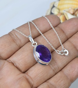 จี้พลอยสีเงินรูปวงรีสำหรับวันเกิดขายดี925อเมทิสต์สีม่วงเงินสเตอร์ลิงจี้พลอยเดือนกุมภาพันธ์ของขวัญวันเกิดสำหรับวันเกิด - Product Image 2