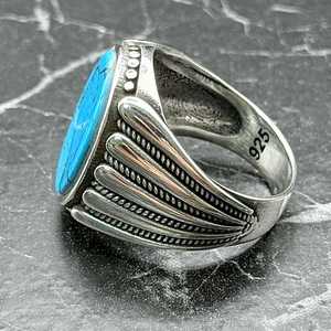 Handmade Turkish Vintage Ottoman Jewelry Bold Blue Stone Rose Gold Plated Statement <b>Ring</b> <b>Mens</b> Turquoise <b>Silver</b> <b>Ring</b> - Product Image 4