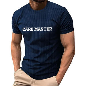 เสื้อยืดถักสำหรับผู้ชายมาใหม่เสื้อยืดธรรมดาแขนสั้นแบบลำลองถักคอกลมเสื้อมีโครง - Product Image 2