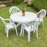 Table de jardin ronde en plastique pour 10 personnes, idéale pour les cafés, bistrots, patios, restaurants, fêtes et événements, et la restauration