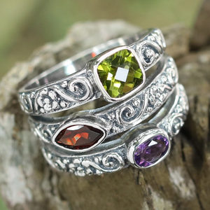 Sterling Silver Cocktail Ring Peridot Garnet Amethyst Perfect Promise Engagement Ring Fashion Jewelry Gift Her Anniversaries - Product Image 4