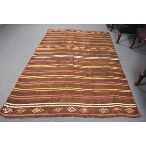 Tapis vintage 5,5x8,3 pieds, grand tapis turc, tapis persan brun-rouge - Product Image 1