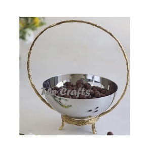 Tazón Decorativo de Acero Inoxidable y Latón con Diseño de Hojas, Forma Redonda, para Chocolate y Frutos Secos, a Bajo Precio - Product Image 2