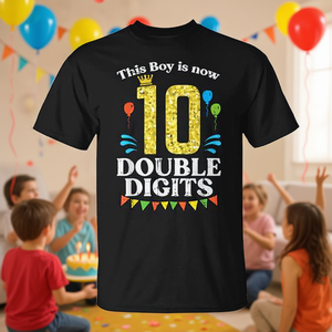 T-shirt personnalisable pour le 10e anniversaire de ce garçon, avec couronne à double chiffre, promotionnel - Product Image 3