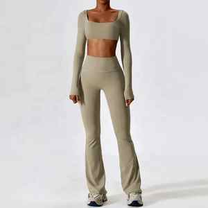 <b>seamless</b> yoga clothing <b>set</b> for women oem custom two piece outfit breathable fabric <b>leggings</b> <b>and</b> fitted crop <b>top</b> for workouts - Product Image 5