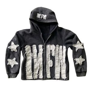 Sudadera con capucha de lavado vintage de peso pesado de 400/500 GSM personalizada, recortada de algodón grueso desgastada Sudadera con capucha, parche bordado, sudadera con cremallera lavada - Product Image 1