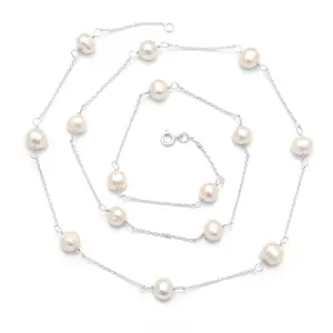 Натуральное натуральное пресноводное белое кремовое круглое жемчужное ожерелье 925 стерлингового серебра изысканные ювелирные украшения для женщин и девочек 2024 купить сейчас