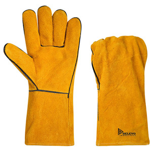 Gants de travail industriels d'hiver en cuir jaune, demi-doigts, résistants à la chaleur, pour soudure, avec fermeture auto-agrippante et poignet allongé - Product Image 1