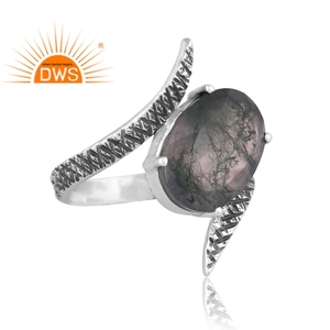 Best Selling Oxidized Sterling Silver Natural <b>Green</b> Moss Agate Gemstone Statement Ring <b>Jewelry</b> For Women Gift For Her - Product Image 3