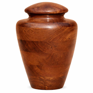 Urne en bois brun foncé riche avec construction en bois multicouche, finition lisse et brillante, et forme commémorative élégante - Product Image 1