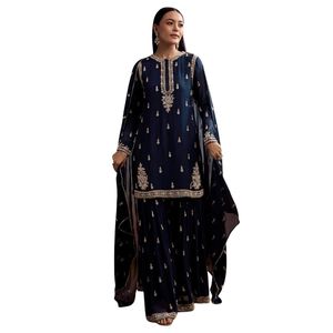 Blu Navy Chinon Sharara abito con taglio Dana e paillettes per la vendita all'ingrosso di design feste serali feste di festa e Custom - Product Image 2