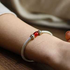 Bracelet tennis pour homme en argent sterling 925 avec pierre d'ambre pressée et fermoir torsadé à ressort en or 14 carats, bijoux en perles - Product Image 1