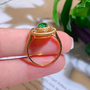 Anillo de moda de oro de 14 quilates para mujer, piedra de Esmeralda zambiana Natural cortada en 4 mm para boda, piedra natal de mayo, celebración, fiesta, aniversario - Product Image 3