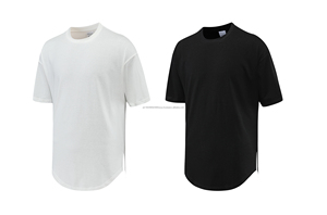 T-shirt à ourlet en coton 100% de haute qualité de qualité supérieure, t-shirt pour hommes avec ourlet ras du cou et style long surdimensionné - Product Image 3