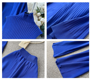 Bộ đồ thu đông nữ dệt kim thanh lịch đơn giản gồm áo hai dây, áo khoác cardigan dài và quần ba món - Product Image 2