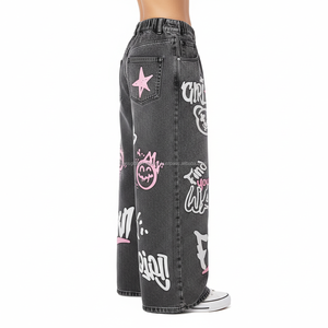 Jeans amples décontractés respirants imprimés graffiti Y2K, pantalon en denim délavé coloré à jambe large, fabricant OEM - Product Image 2