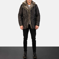 Blouson de moto en cuir vieilli pour homme, véritable peau de mouton, fourrure, hiver, vintage, luxe, chaud, imperméable, logo frontal