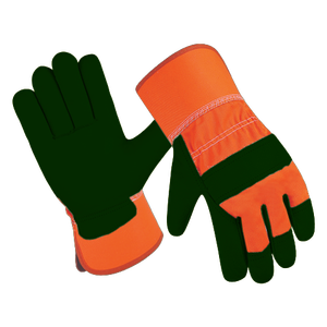 Heavy Duty Canadian Leather Gloves XL Size Fluorescent Back Rubberized Cuff Cowhide Grain Safety Hand Protection Cotton <b>Liner</b> - Product Image 6