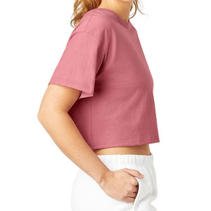 เสื้อยืดคอตตอนแขนสั้นสำหรับผู้หญิงเสื้อครอปเอวลอย - Product Image 4