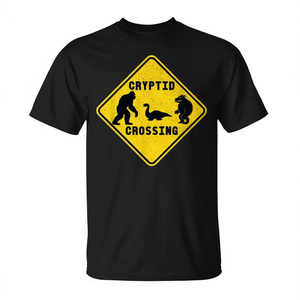 T-shirt Cryptid Crossing avec motif de panneau routier jaune Bigfoot Nessie Hodag, imprimé graphique, taille adulte unisexe - Product Image 2