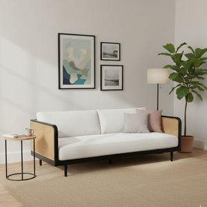 Kain rotan alami Modern mewah, Set Sofa tiga kursi, kaki mahoni dapat disesuaikan, furnitur ruang tamu elegan - Product Image 4