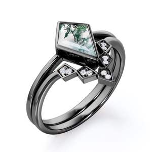 925 Sterling Silver Géométrique 1.25 Carat Cerf-Volant Mousse Agate Moissanite Bague De Mariage Victorienne Pierre Précieuse Anneau pour Femmes - Product Image 2