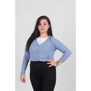 Cardigan corto a coste abbottonato taglie forti blu