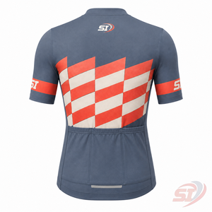 Maillot de cyclisme personnalisé pour homme sans manches, vente en gros, fermeture éclair intégrale, respirant, sublimé, pour équipe, bleu marine, turquoise, lime, motif quadrillé - Product Image 2