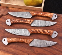 Koks Steakmes Set Van 4 Stuks Damascus Stalen Mes Keukenmessen Met Olijfhouten Handvat