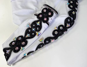Handmade Cowgirl Western Show Shirt in White Printed on Stretch Taffeta <b>Fabric</b> for Equestrian Wear - Product Image 5