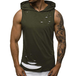 เสื้อกล้ามออกกำลังกายแบบมีฮู้ดสำหรับผู้ชาย ดีไซน์สปอร์ตสำหรับใส่ในยิม พร้อมดีไซน์เว้าโชว์กล้ามเนื้อและลายปะติดปะต่อ เหมาะสำหรับการเล่นกล้าม - Product Image 4