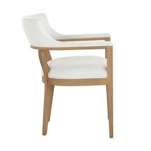 Chaise de salle à manger en teck avec assise et dossier rembourrés en tissu - Product Image 4