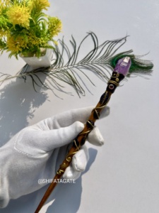 Varita mágica de punto de cristal de amatista Natural de gran venta, Varita curativa de madera hecha a mano, artículo de regalo de Chakra Reiki de alta calidad - Product Image 6