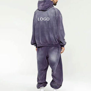 Chándal Deportivo Ligero lavado con ácido personalizado OEM, chándal transpirable con capucha y logotipo sólido, conjuntos de secado rápido de algodón - Product Image 2